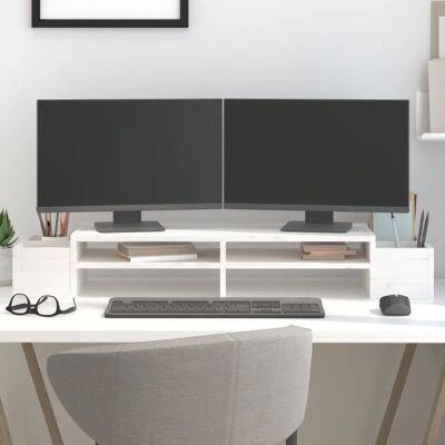 Support pour moniteur blanc en pin massif 100x27,5x15 cm - Support pour moniteur - Publicité Support pour moniteur blanc en pin massif 100x27,5x15 cm - Support pour moniteur - Publicité