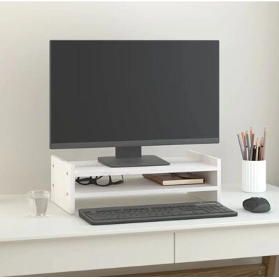 Support de moniteur blanc vidaXL - 50x27x15 cm - Bois de pin massif - Support monitor Support de moniteur blanc vidaXL - 50x27x15 cm - Bois de pin massif - Support monitor