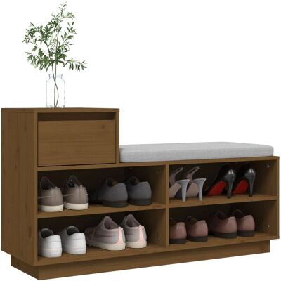 vidaXL Étagère à chaussures en bois miel 110x34x61 cm - Étagère à chaussures - Publicité vidaXL Étagère à chaussures en bois miel 110x34x61 cm - Étagère à chaussures - Publicité