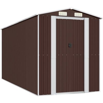 vidaXL Gartenschuppen Dunkelbraun 192x440x223 cm Verzinkter Stahl Außenwerkzeuglager vidaXL Gartenschuppen Dunkelbraun 192x440x223 cm Verzinkter Stahl Außenwerkzeuglager