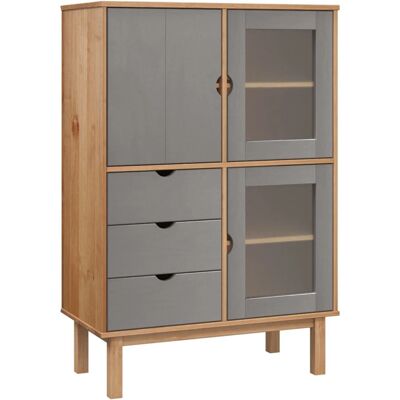 vidaXL OTTA Madera de pino maciza marrón y gris Alto de mueble - Aparador vidaXL OTTA Madera de pino maciza marrón y gris Alto de mueble - Aparador