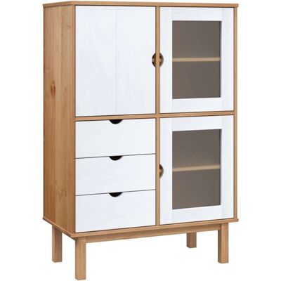 vidaXL OTTA Braun Weiß Massives Kiefernholz Highboard - Wohnzimmerschrank vidaXL OTTA Braun Weiß Massives Kiefernholz Highboard - Wohnzimmerschrank
