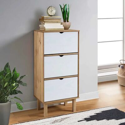 armario zapatero de madera maciza de pino vidaXL - 3 cajones - marrón y blanco armario zapatero de madera maciza de pino vidaXL - 3 cajones - marrón y blanco