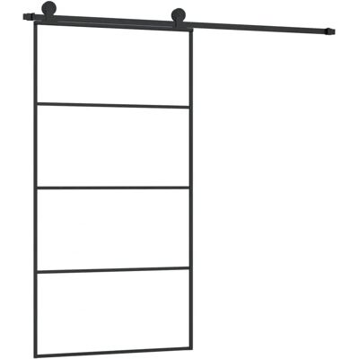 vidaXL Schiebetür mit Beschlag 102,5x205 cm ESG-Glas & Aluminium Schwarz - Schiebetür vidaXL Schiebetür mit Beschlag 102,5x205 cm ESG-Glas & Aluminium Schwarz - Schiebetür