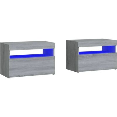 vidaXL Nachttisch - Eiche - 2 Stück - LED-Beleuchtung - Schlafzimmermöbel vidaXL Nachttisch - Eiche - 2 Stück - LED-Beleuchtung - Schlafzimmermöbel