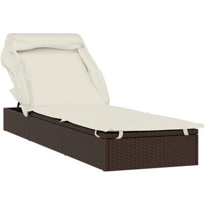 vidaXL Ligbed - met inklapbaar dak - poly rattan - bruin - 213x63x97cm vidaXL Ligbed - met inklapbaar dak - poly rattan - bruin - 213x63x97cm
