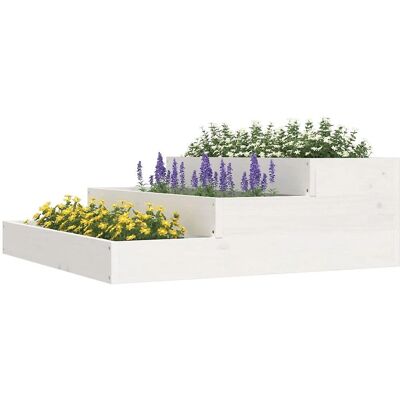 vidaXL Witte dennenhouten plantenbak - Tuindecoratie vidaXL Witte dennenhouten plantenbak - Tuindecoratie