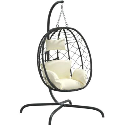 VIDAXL Eier Hangstoel met Witte Kussens - Buiten VIDAXL Eier Hangstoel met Witte Kussens - Buiten