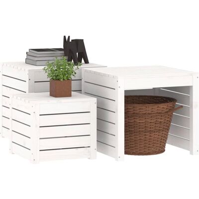 vidaXL Weißes Garten-Box-Set - 3-teiliges Aufbewahrungsmöbel vidaXL Weißes Garten-Box-Set - 3-teiliges Aufbewahrungsmöbel