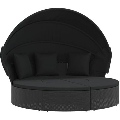 vidaXL Outdoor-Loungebett mit Dach und Kissen - Poly Rattan Gartenliege vidaXL Outdoor-Loungebett mit Dach und Kissen - Poly Rattan Gartenliege
