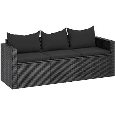 VIDAXL Tuinbank - 3-zits met kussens - Zwart VIDAXL Tuinbank - 3-zits met kussens - Zwart
