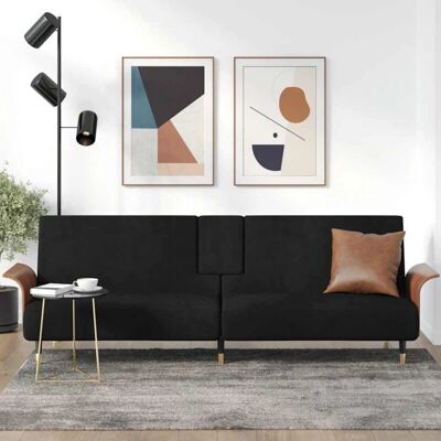 vidaXL Udtrækkelig sofa med kopperholdere - Sofa Bed - Sort vidaXL Udtrækkelig sofa med kopperholdere - Sofa Bed - Sort