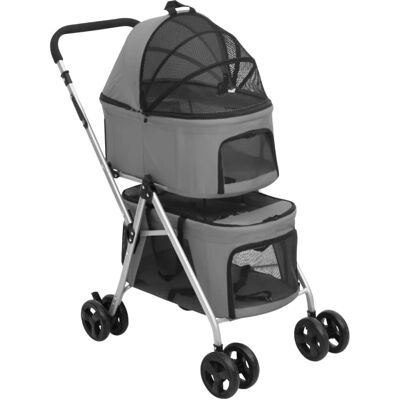vidaXL hondenwagen voor 2 honden Opvouwbaar Grijs - Hondenwagen vidaXL hondenwagen voor 2 honden Opvouwbaar Grijs - Hondenwagen