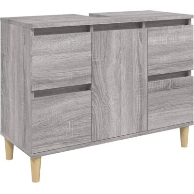 vidaXL Grijze Sonoma Wastafelkast - Onder wastafel, houtmateriaal vidaXL Grijze Sonoma Wastafelkast - Onder wastafel, houtmateriaal