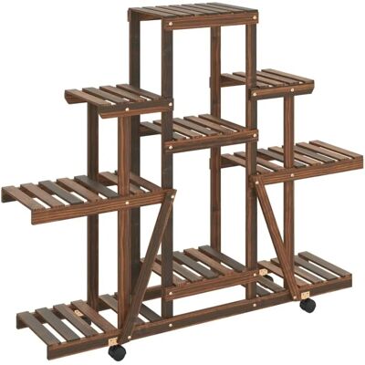 vidaXL Braune Fichtenholz Blumenständer mit Rädern - 110x25x101 cm vidaXL Braune Fichtenholz Blumenständer mit Rädern - 110x25x101 cm