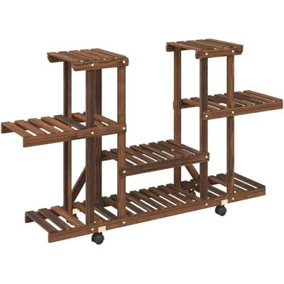 Support à fleurs en bois avec roues vidaXL - 110x25x78 cm - Bois de sapin solide Support à fleurs en bois avec roues vidaXL - 110x25x78 cm - Bois de sapin solide