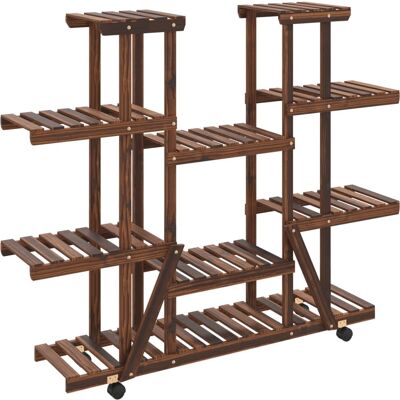 vidaXL Brown Fir Wood Flower Stand with Wheels - 110x25x115 cm vidaXL Brown Fir Wood Flower Stand with Wheels - 110x25x115 cm