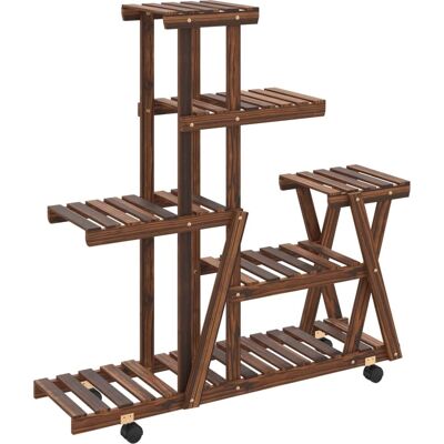 vidaXL Bruine Massief Spar Houten Bloemenstandaard met Wielen 95x25x101 cm - Bloemenstand vidaXL Bruine Massief Spar Houten Bloemenstandaard met Wielen 95x25x101 cm - Bloemenstand