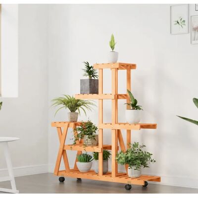 vidaXL Blumenständer mit Rädern 95x25x101 cm Massives Fichtenholz Braun - Pflanzenständer vidaXL Blumenständer mit Rädern 95x25x101 cm Massives Fichtenholz Braun - Pflanzenständer