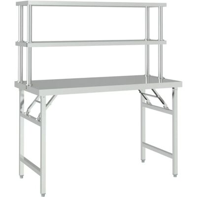 vidaXL Keukentafel in RVS met Overshelf - Zware Werktafel, 120x60x145 cm vidaXL Keukentafel in RVS met Overshelf - Zware Werktafel, 120x60x145 cm