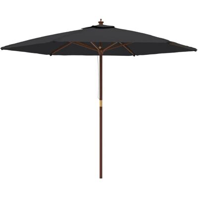 vidaXL Parasol with Wooden Pole Black - 299x240 cm - Garden Umbrella vidaXL Parasol with Wooden Pole Black - 299x240 cm - Garden Umbrella