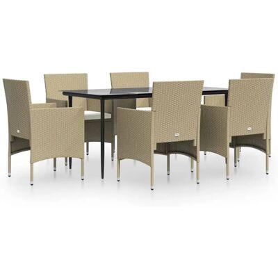 MAISONCHIC Juego de Comedor de Jardín - Resina, Acero, Vidrio Templado - Beige/Negro - Muebles de jardín MAISONCHIC Juego de Comedor de Jardín - Resina, Acero, Vidrio Templado - Beige/Negro - Muebles de jardín