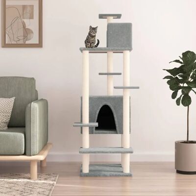 vidaXL Cat tree with sisal scratching posts and 2 houses 154 cm - light grey (171772) vidaXL Cat tree with sisal scratching posts and 2 houses 154 cm - light grey (171772)