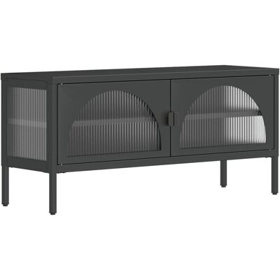 vidaXL Meuble TV - Acier & Verre 105x35x50 cm - Noir - Meuble TV - Publicité vidaXL Meuble TV - Acier & Verre 105x35x50 cm - Noir - Meuble TV - Publicité
