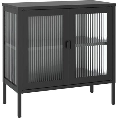 vidaXL Sideboard Schwarz Stahlglas Aufbewahrung - Sideboard vidaXL Sideboard Schwarz Stahlglas Aufbewahrung - Sideboard