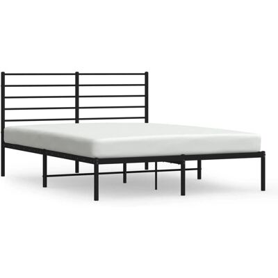 vidaXL Bedframe met hoofdbord - Bed, Zwart, 150x200 cm vidaXL Bedframe met hoofdbord - Bed, Zwart, 150x200 cm