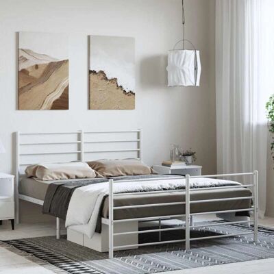 vidaXL Metallbett Weiß 150x200cm - Bettgestell mit Kopf- & Fußteil vidaXL Metallbett Weiß 150x200cm - Bettgestell mit Kopf- & Fußteil