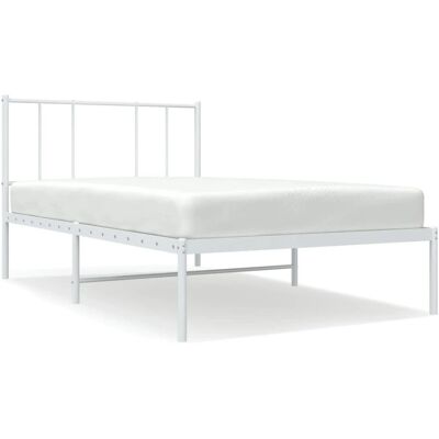 vidaXL Bed Frame - Metal, White, 90x190cm, with Headboard - Bed Type vidaXL Bed Frame - Metal, White, 90x190cm, with Headboard - Bed Type