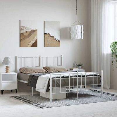vidaXL Metallbettgestell Weiß 135x190 cm mit Kopf- und Fußteil - Bett Typ vidaXL Metallbettgestell Weiß 135x190 cm mit Kopf- und Fußteil - Bett Typ