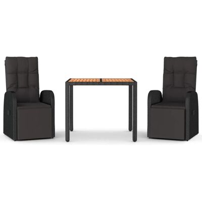 Maisonchic Gartentisch-Set - 3-tlg. Schwarz Rattan & Akazie Maisonchic Gartentisch-Set - 3-tlg. Schwarz Rattan & Akazie