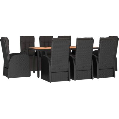 Maisonchic - Gartentisch-Set 9 Stück Akazie Rattan Schwarz - Gartenmöbel Maisonchic - Gartentisch-Set 9 Stück Akazie Rattan Schwarz - Gartenmöbel