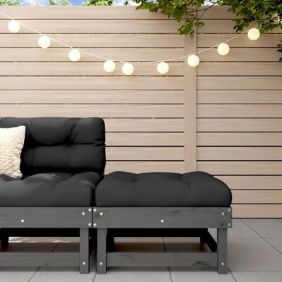 vidaXL Gartentritt mit Kissen Grau Massives Kiefernholz - Gartentisch vidaXL Gartentritt mit Kissen Grau Massives Kiefernholz - Gartentisch