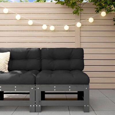vidaXL Mittelsofa mit Kissen Grau Massives Kiefernholz - Sofa vidaXL Mittelsofa mit Kissen Grau Massives Kiefernholz - Sofa