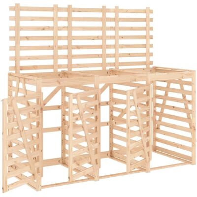 vidaXL Almacenamiento de Cubos de Basura Triple de Madera de Pino - Cubo de Basura Jardin vidaXL Almacenamiento de Cubos de Basura Triple de Madera de Pino - Cubo de Basura Jardin