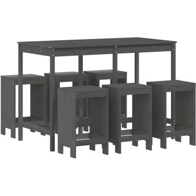 vidaXL Gartenmöbel-Set - 7-teiliges Bar-Set aus grauem Kiefernholz vidaXL Gartenmöbel-Set - 7-teiliges Bar-Set aus grauem Kiefernholz