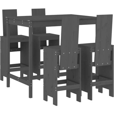 vidaXL Gartentisch- und Barhockerset Grau Massiv Kiefernholz - Gartenausstattung vidaXL Gartentisch- und Barhockerset Grau Massiv Kiefernholz - Gartenausstattung