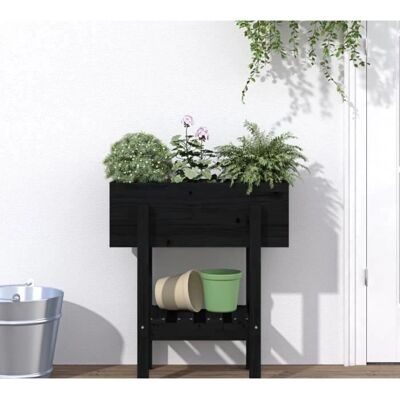 vidaXL Schwarze Kiefernholz Gartentopf 62x30x69 cm - Pflanzgefäß vidaXL Schwarze Kiefernholz Gartentopf 62x30x69 cm - Pflanzgefäß