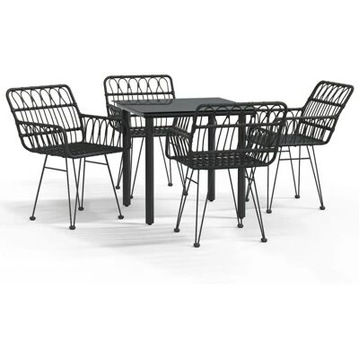 Maisonchic - Garden Dining Set 5-Piece Black Rattan - Garden Furniture Maisonchic - Garden Dining Set 5-Piece Black Rattan - Garden Furniture