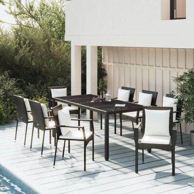 Maisonchic Juego de Comedor de Jardín - 9 Piezas con Cojines - Negro Maisonchic Juego de Comedor de Jardín - 9 Piezas con Cojines - Negro