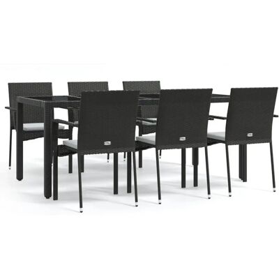 Maisonchic - Juego de comedor de jardín 7 piezas negro con cojines Maisonchic - Juego de comedor de jardín 7 piezas negro con cojines