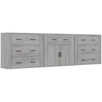 vidaXL 3 Sideboards Grau Sonoma Engineered Holz Schrank - Sideboards vidaXL 3 Sideboards Grau Sonoma Engineered Holz Schrank - Sideboards
