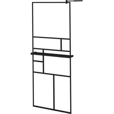 vidaXL Schwarze 80x195 cm Walk-in Duschwand mit Ablage ESG Glas & Aluminium - Duschwand vidaXL Schwarze 80x195 cm Walk-in Duschwand mit Ablage ESG Glas & Aluminium - Duschwand