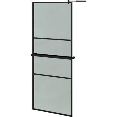 vidaXL Schwarze 90x195cm Walk-in Duschwand mit Ablage ESG Glas vidaXL Schwarze 90x195cm Walk-in Duschwand mit Ablage ESG Glas