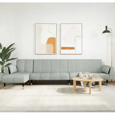 vidaXL L-formet sovesofa - Fløjl - Lysegrå vidaXL L-formet sovesofa - Fløjl - Lysegrå