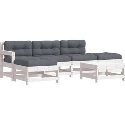 vidaXL Gartenmöbel-Set - 6 Stück, Weiße Holz-Lounge vidaXL Gartenmöbel-Set - 6 Stück, Weiße Holz-Lounge