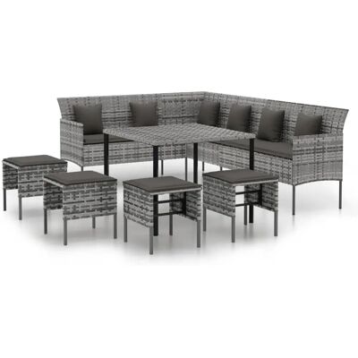 Conjunto de jantar de jardim em forma de L - Cinzento Conjunto de jantar de jardim em forma de L - Cinzento